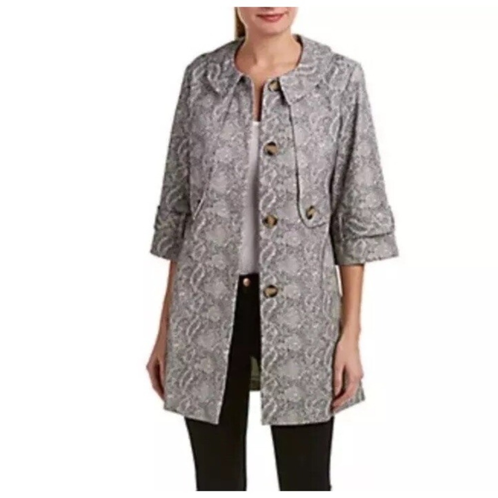 CAbi Camille Gray Snakeskin Print Long‎ Jacket Car Coat Size XS Style 3134